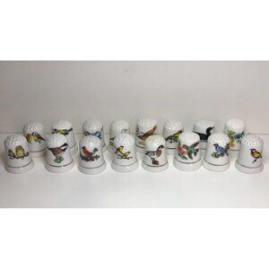 16 Vintage porcelain thimbles with birds - assorted designs no markings